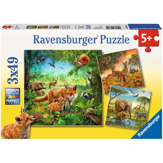 Puzzle Tiere der Erde, 3 x 49 Teile