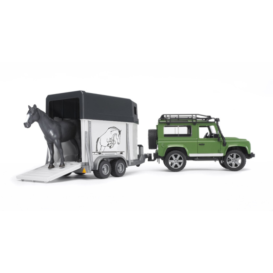 Bruder Land Rover Defender Station Wagon mit Pferdeanhänger & Pferd