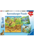 Puzzle Tiere in ihren Lebensräumen, 3 x 49 Teile