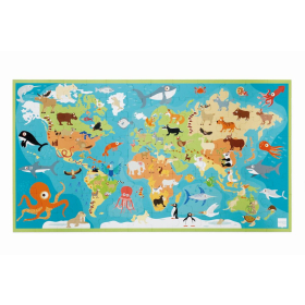 Puzzle Weltkarte mit Tieren, 100 Teile