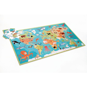 Puzzle Weltkarte mit Tieren, 100 Teile