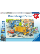 Puzzle Müllabfuhr und Abschleppwagen, 2 x 24 Teile