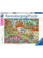 Puzzle Niedliche Pilzhäuschen in der Blumenwiese, 1000 Teile