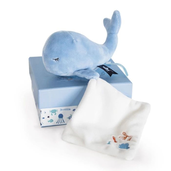 Doudou Wal mit Schmusetuch, blau 15cm