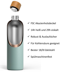 T&N Trinkflasche Edelstahl Wood Edition, 1000 ml, Aqua Turquoise