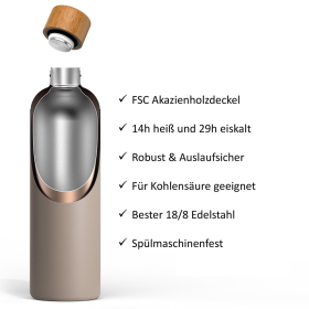 T&N Trinkflasche Edelstahl Wood Edition, 750 ml, Mud Grey