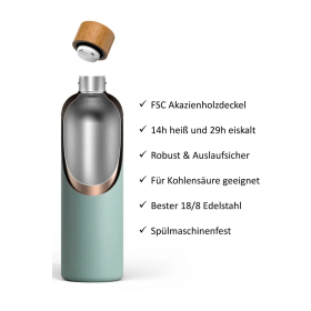 T&N Trinkflasche Edelstahl Wood Edition, 1000 ml, Sky Blue