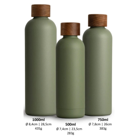 T&N Trinkflasche Edelstahl Wood Edition, 500 ml, Olive Green