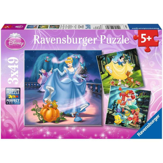 Puzzle Schneewittchen, Aschenputtel, Arielle, 3 x 49 Teile